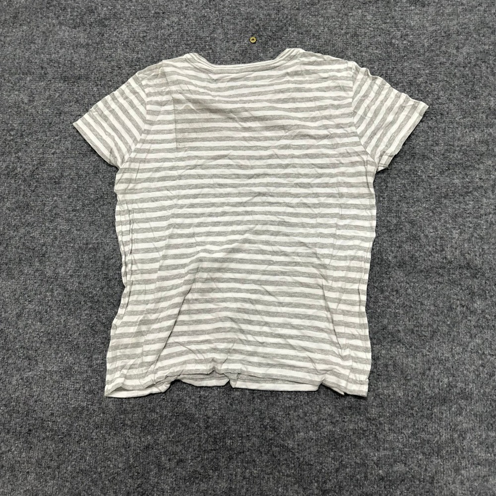 Polo Ralph Lauren T-Shirt Womens Size M Grey White Striped Cotton Crew Neck Tee